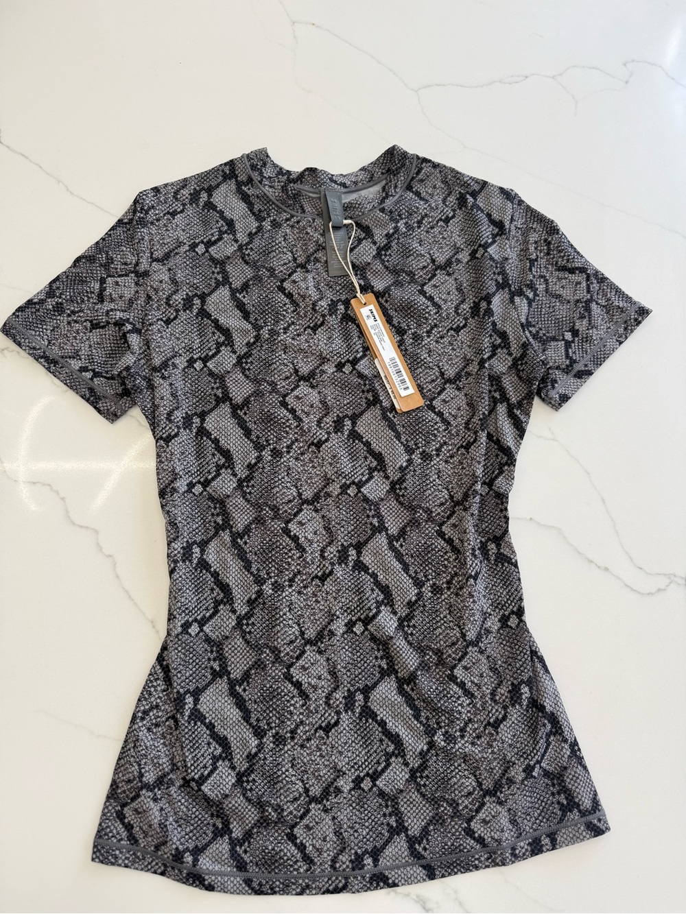 SKIMS Gray Snake Print Short Sleeve Top
